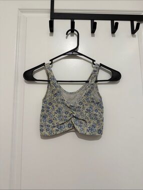 Floral Twist Front Crop Tank Top - Blue/Yellow